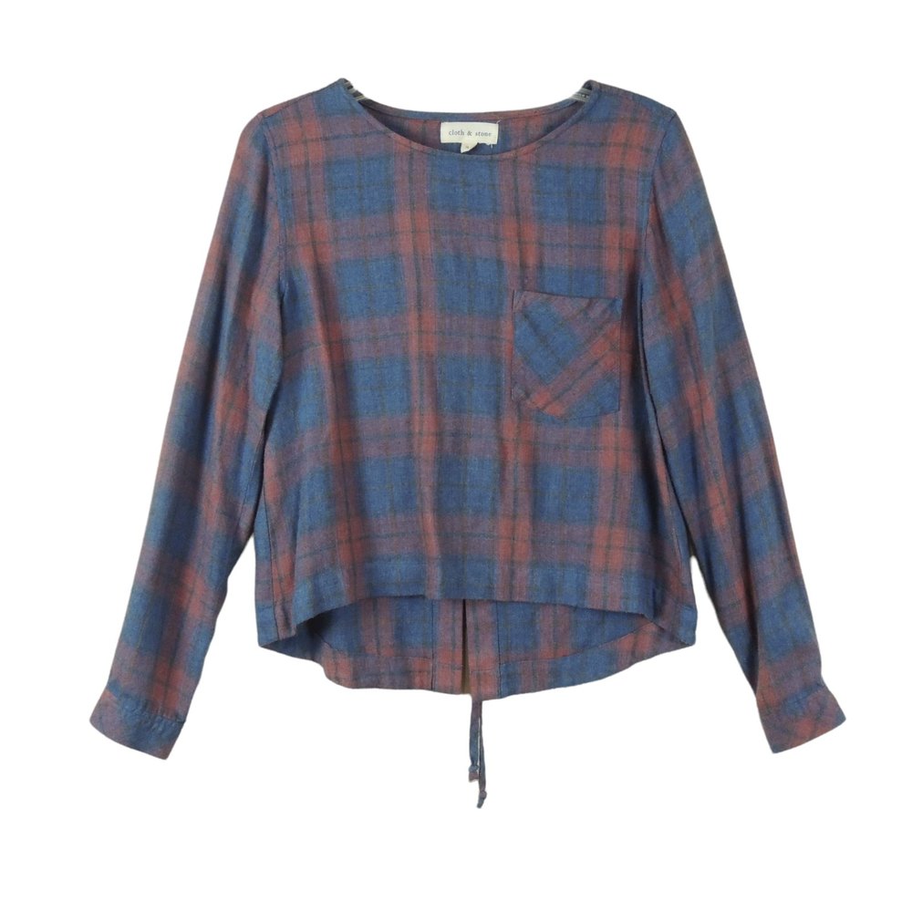 Cloth & Stone Women's Plaid Long Sleeve Shirt Cotton Blend Red blue Size Small
